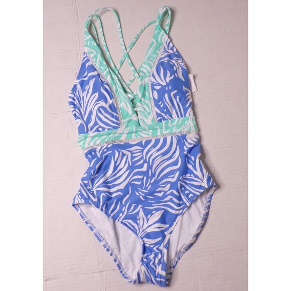 🆕LA BLANCA Beachside Bay Cross Back One Piece Tummy Control Swimsuit Blue 6 - Picture 5 of 7